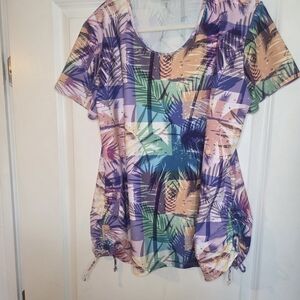 Calypsa By Modli Swimtop Leaf Pattern With Ruched Sides Sz 1X Preloved